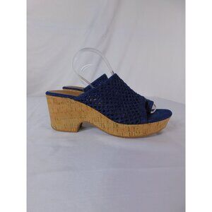 Baretraps Shoes Womens Size 8.5 Blue Cork Wedge Sandal Slide Open Toe Comfort